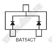 BAT54CT (SOT-523) диодная сборка SMD, два диода Шоттки с общим катодом; IF(AV)=200мА; VR=30В