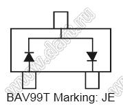 BAV99T (SOT-523) диод SMD ключевой; Io=-мА; Vr (max)=85В (макс.); VF=1В; IR=2мкА
