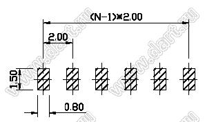 DS1025-04-40P8BS (1320-2,0-40xxx) разъем штыревой однорядный для поверхностного (SMD) монтажа; шаг 2.00мм; P=2,0мм; 40-конт.