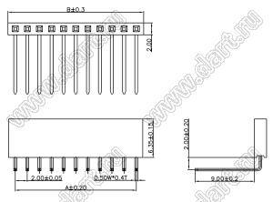 0520172-120102-098 (FBR1631-12) розетка угловая с удлиненными выводами на плату; шаг 2,0мм; 12-конт.