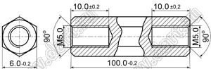 PCHSS5-100 (6.0) стойка шестигранная; с внутренней резьбой М5x0,8; SW=6,0мм; L=100,0мм; латунь