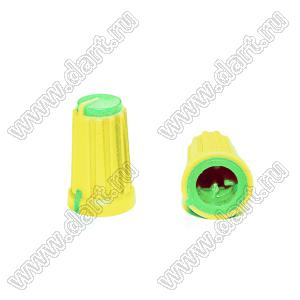 BLKN11.5x19-F6-YE ручка для потенциометра, вал с лыской; корпус желтый; цвет вставки: зеленый