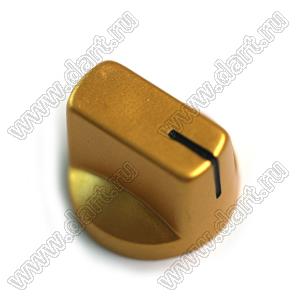 B236-19x14-6-GB ручка для потенциометра, насадочное отверстие под вал с лыской; корпус золотистый; цвет вставки: черный; пластик ABS