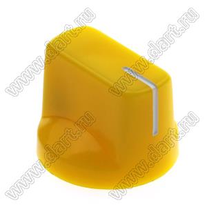 B236-19x14-6-YW ручка для потенциометра, насадочное отверстие под вал с лыской; корпус желтый; цвет вставки: белый; пластик ABS