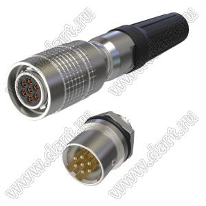 YC9-7PW/YC комплект: вилка на прибор+розетка на кабель; d отв.=9мм; 7-конт.; I max=3.5А; Uном=30В