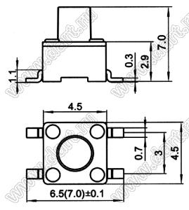 TSTP4570 кнопка такпрямая прямая для поверхностного (SMD) монтажа; 4,5х4,5х7,0мм