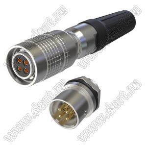 YC9-4PW/YC комплект: вилка на прибор+розетка на кабель; d отв.=9мм; 4-конт.; I max=3.5А; Uном=30В