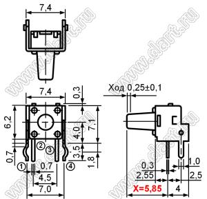 TC-0204-X (0770, KFC-A06-1H7, TS-A2PV-130, KAN0631-0501B) кнопка тактовая; угловая 6x6x5,85мм