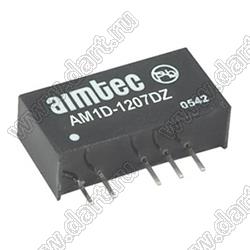 AM1D-1207DZ модульный источник питания постоянного тока (DC/DC), двухполярный; Uвх=10,8...13,2В; Uвых=±7,2В; Iвых=±69мА; Uпр=1000VDC; 1,0Вт