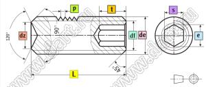 DIN 916/ISO 4029 винты установочные (штифты) с внутренним шестигранником и вогнутым конусом на конце черненые