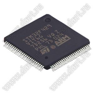 STM32F429VIT6G (LQFP-100) микроконтроллер 32-bit ARM® Cortex®-M4; F=180MHz; CANbus, EBI/EMI, Ethernet, I²C, IrDA, LINbus, SPI, UART/USART, USB OTG; Brown-out Detect/Reset, DMA, I&sup2;S, LCD, POR, PWM, WDT; I/O=82шт; FLASH 2048KB (2048Kx8); EEPROM -;