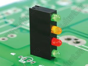 LED-345 держатель четырех 3-мм светодиодов в плату угловой; нейлон-66 (UL); черный