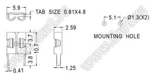 PCFS187 терминал для ножевой клеммы 4,8 мм (0,187”) для пайки в печатную плату; A=0,81x4,8мм; 0,41мм; латунь луженая
