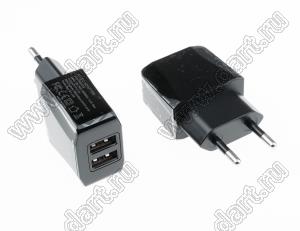 GS-518B адаптер сетевого питания 2 выхода USB; Uвх=100-240В (перем.); Uвых=5В (пост.); Iвых=2,1А; черный