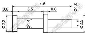 TEST-22 контакт контрольный; A=7,9мм; B=3,5мм; C=2,2мм; D=1,0мм; E=2,5мм; латунь золоченая