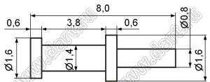 TEST-34 контакт контрольный; A=7,9мм; B=3,5мм; C=2,2мм; D=1,0мм; E=2,5мм; латунь золоченая